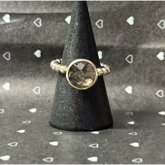 Authentic Pandora Rutile Quartz Bubble Stacking Ring 925 Silver #190619BRU Sz 6 - Picture 6 of 7